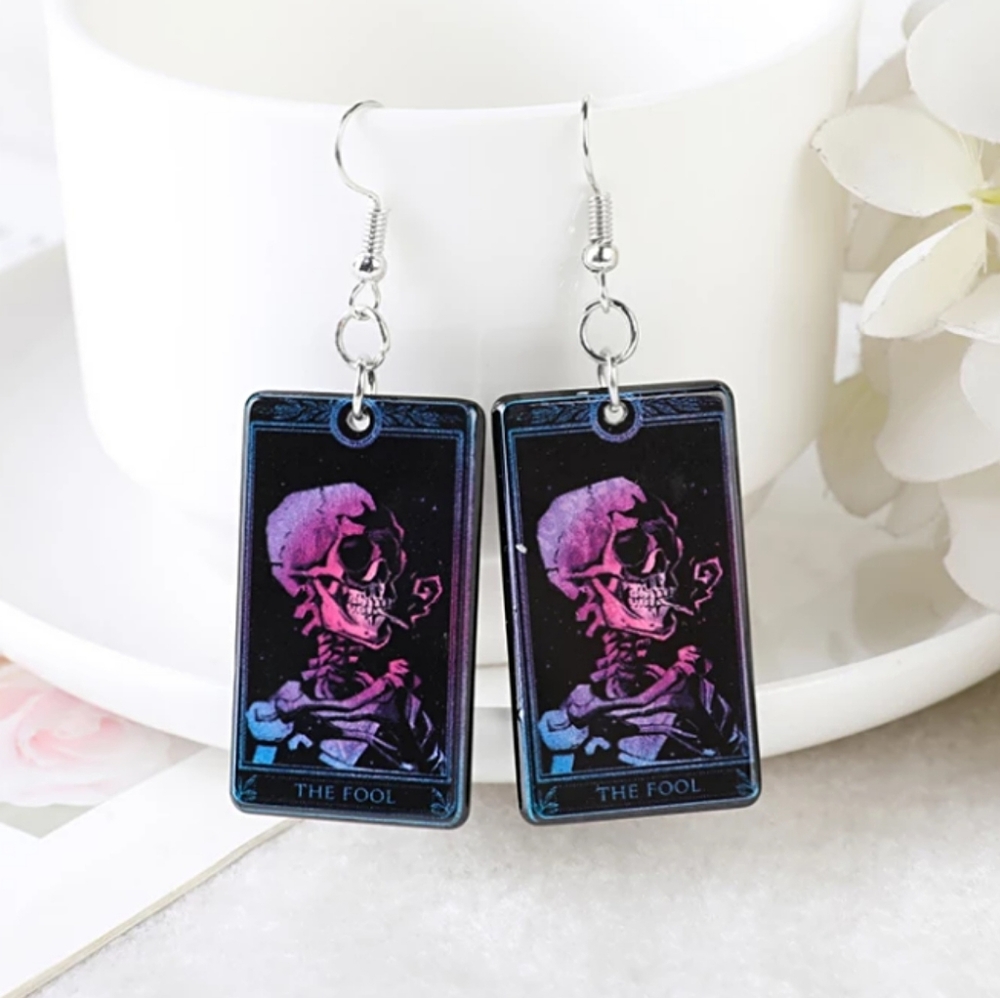 The Fool Black Tarot Card Earrings